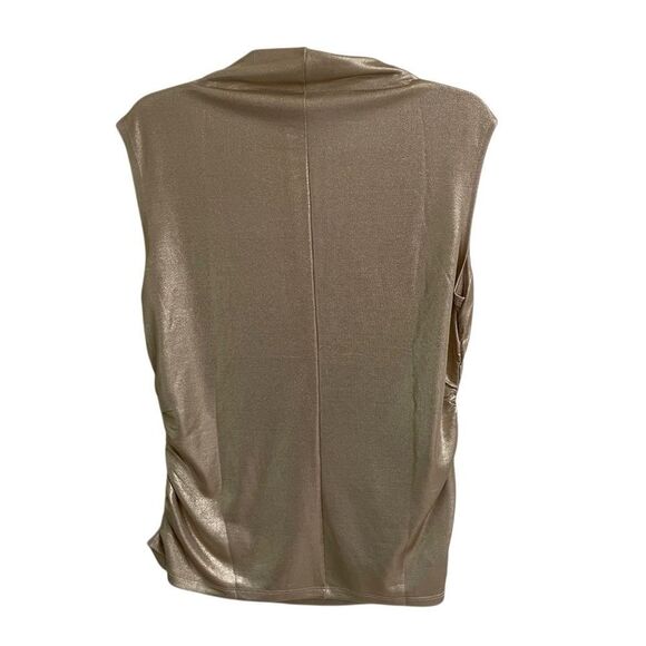 RM by Rebecca Minkoff Women's L Mock Neck Gold Metallic Sleeveless Blouse Ruched - Picture 7 of 9
